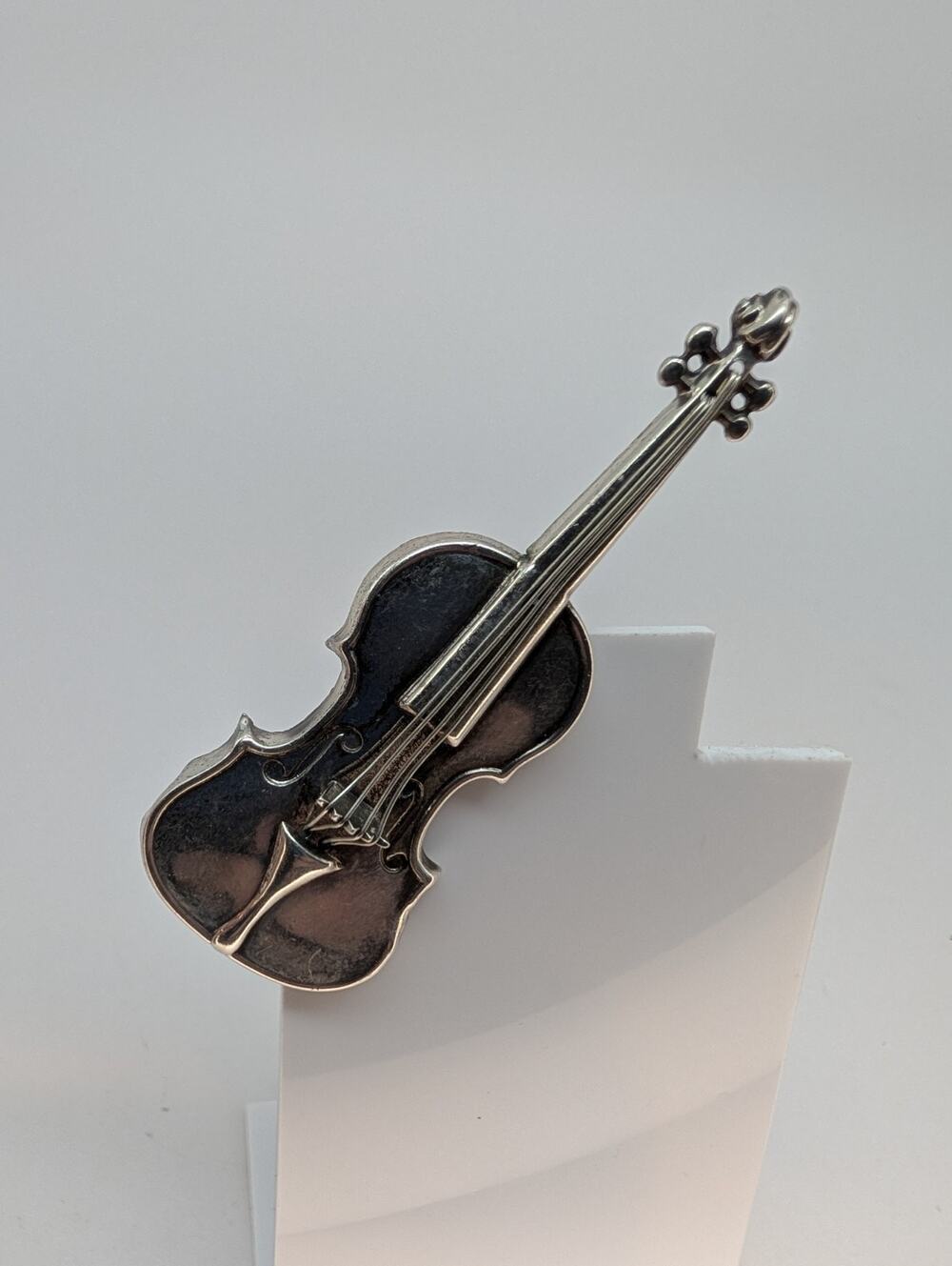 Vintage LANG Sterling Silver 925 Violin Shaped Brooch Pin Music Instrument